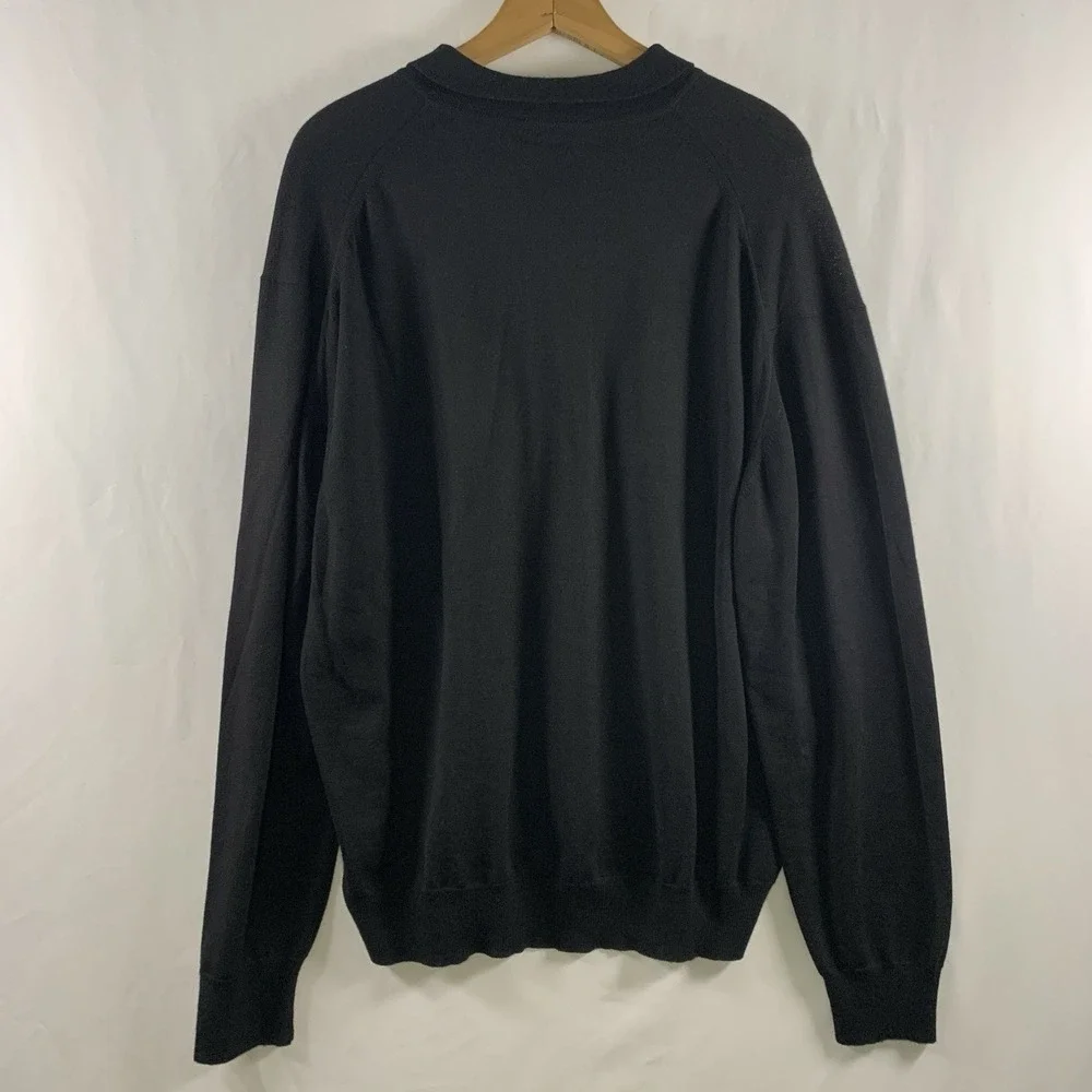 Paul Fredrick Mens Fine Merino Wool Polo Sweater Size L Black Lightweight Preppy